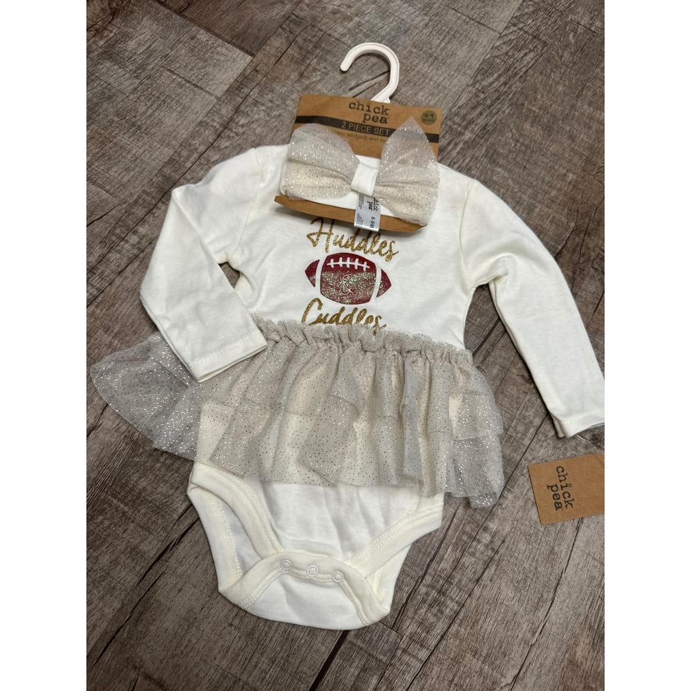 Chick Pea Baby Girls Huddles & Cuddles Football Tutu Bodysuit Headband Set 6-9M